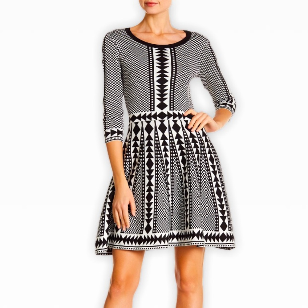 Nina Leonard Black and White Sweater Dress SMALL